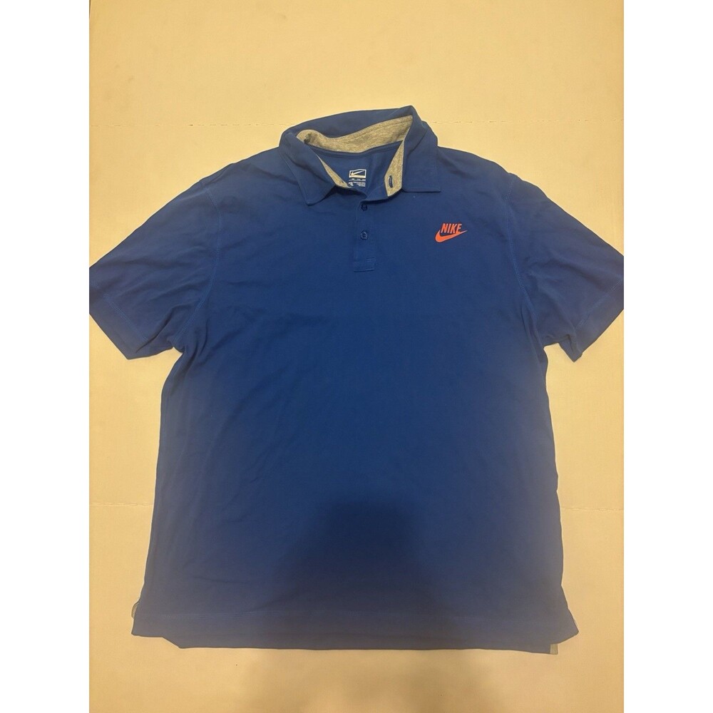 Nike Performance Men’s XXL Blue Solid Polo Collared Button Short Sleeve Logo